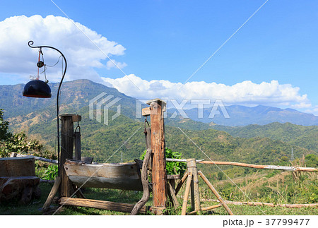 Wooden chairs for a scenic ride on the mountain. Wooden chairs for a scenic ride on the mountain. 37799477
