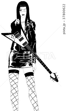 ギターを持ったロックな女性１のイラスト素材 37800622 Pixta
