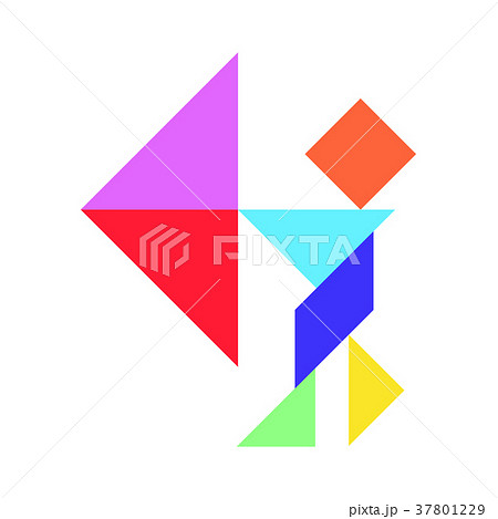 Color tangram in man hold the umbrella shape 37801229