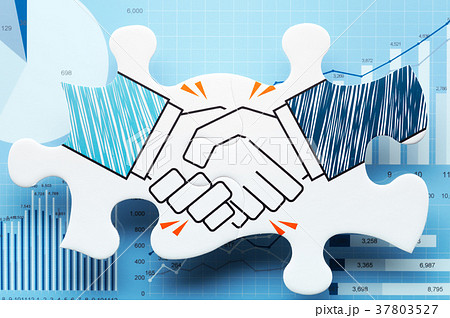 握手するイラストが描かれたジグソーパズル。グラフの背景。 37803527