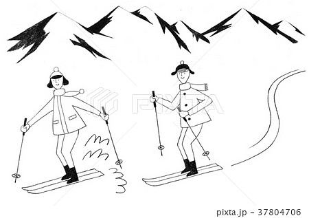 スキーをする夫婦のイラスト素材