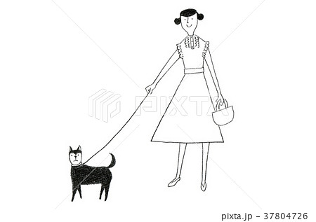 犬の散歩をする女性のイラスト素材