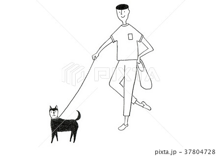 犬の散歩をする男性のイラスト素材