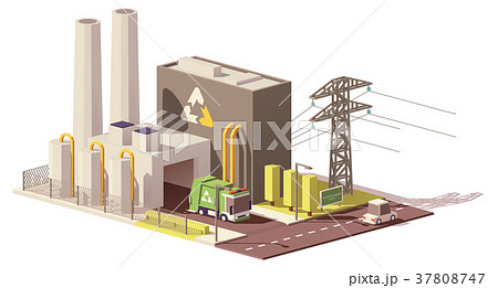 Vector low poly waste-to-energy plant 37808747