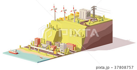 Vector low poly wind turbines power plant 37808757