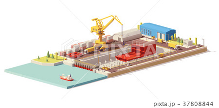 Vector low poly ship construction in dry dock Vector low poly ship construction in dry dock 37808844