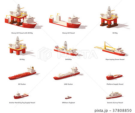 Vector low poly offshore oil exploration vessels 37808850
