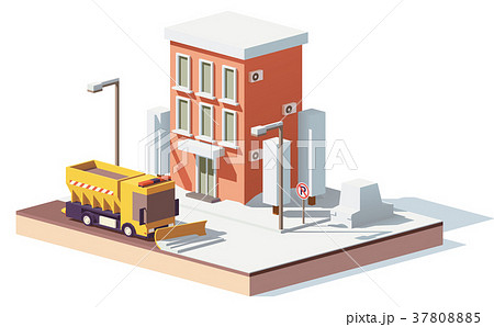 Vector low poly snowplows working in the city 37808885