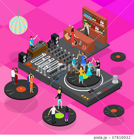 Dj Club Bar Concept 3d Isometric View Vectorのイラスト素材