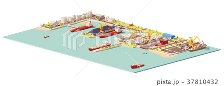 Vector low poly commercial port 37810432