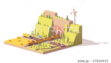 Vector low poly railroad crossing Vector low poly railroad crossing 37810433