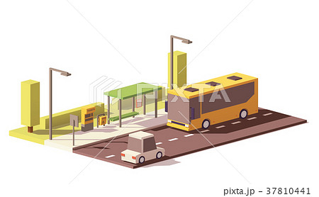 Vector low poly bus and the bus stop 37810441