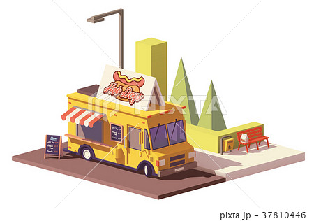 Vector low poly hot dog food truck Vector low poly hot dog food truck 37810446