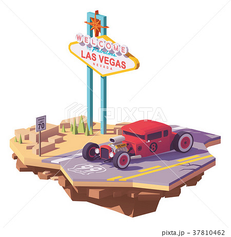 Vector low poly classic hot rod car 37810462
