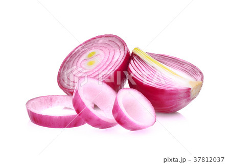 half with slice of red onion isolated on white half with slice of red onion isolated on white 37812037