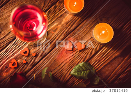 Valentine's day background with wine, candles Valentine's day background with wine, candles 37812416