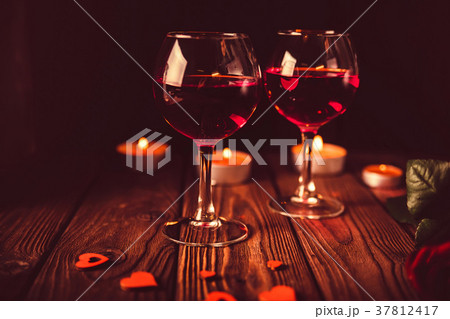 Valentine's day background with wine, candles 37812417