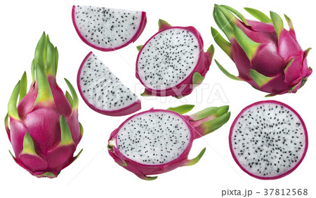 Dragon fruit pitaya pieces set isolated on white 37812568