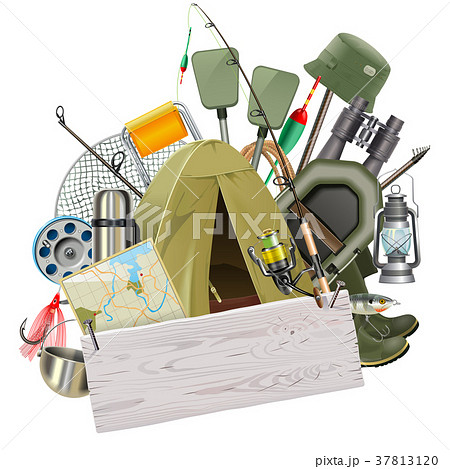 Vector Fishing Concept with White Plank 37813120