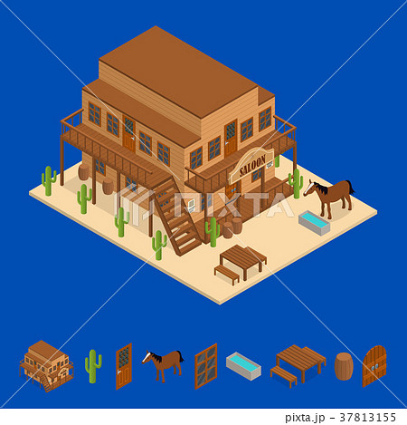 Cartoon Building Saloon and Elements Part on a 37813155