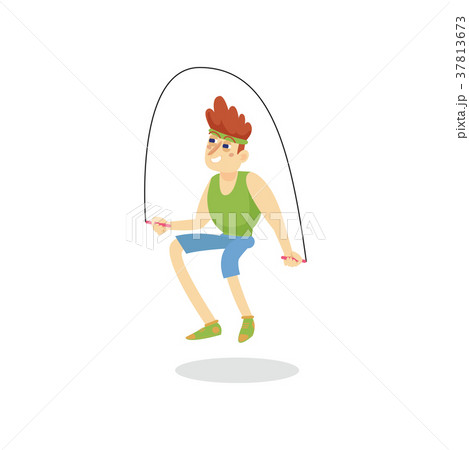 Young Man Skipping With Jump Rope Man Working Outのイラスト素材