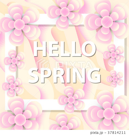 Hello Spring greeting card with flowers, modern Hello Spring greeting card with flowers, modern 37814211