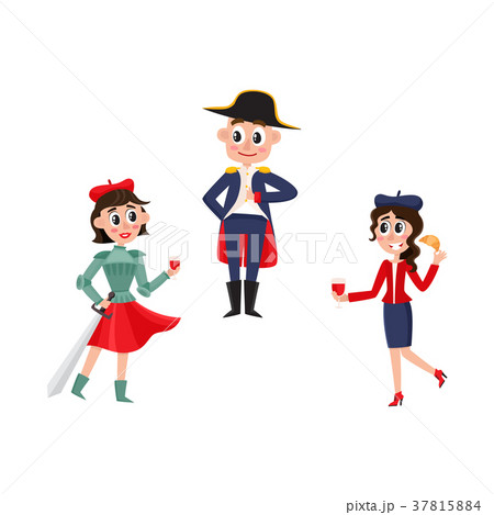 vector flat french culture, fashion people set 37815884