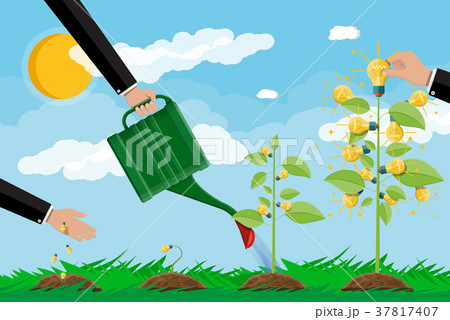 Glowing light bulb on tree with green leaves. Glowing light bulb on tree with green leaves. 37817407