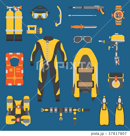 Plain flat color vector diver underwater equipment 37817807