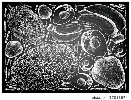 Pomerac, Jackfruit and Banana on Chalkboard 37818674
