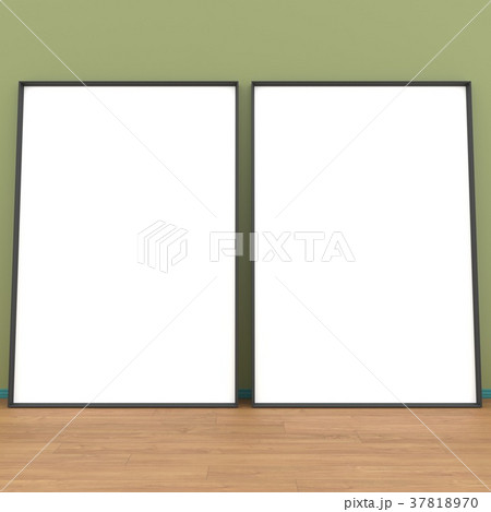 Mock up room, two white posters on green wall 3D Mock up room, two white posters on green wall 3D 37818970