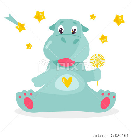 Vector image of a funny hippo with a lollipop Vector image of a funny hippo with a lollipop 37820161
