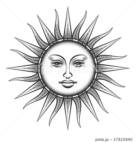 Engraved Sun Antique Face Symbolのイラスト素材 3700