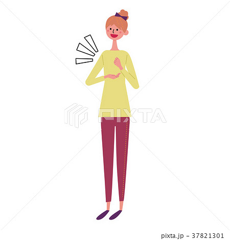 手をうつ　若い女性　イラスト 37821301