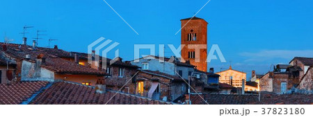 Lucca Tower of Chiesa San Pietro panorama evening Lucca Tower of Chiesa San Pietro panorama evening 37823180