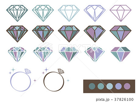 宝石 デザインパーツ素材 グリーン パープル のイラスト素材