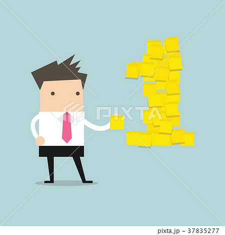 Businessman with number one yellow sticky notes. Businessman with number one yellow sticky notes. 37835277