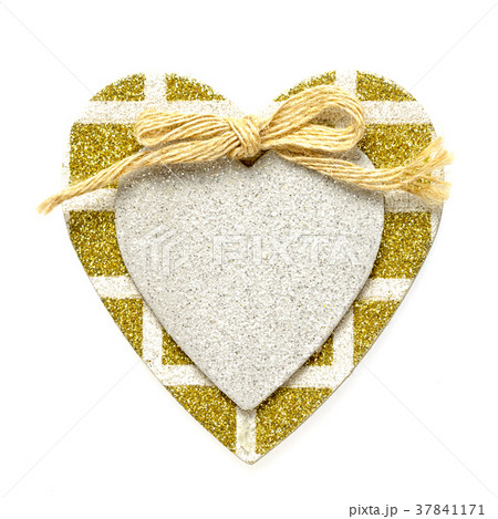 yellow craft decorated heart isolated on white  37841171
