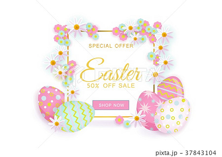 vector easter spring poster with eggs, flowers 37843104