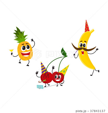 Vector flat fruit summer party characters set 37843137