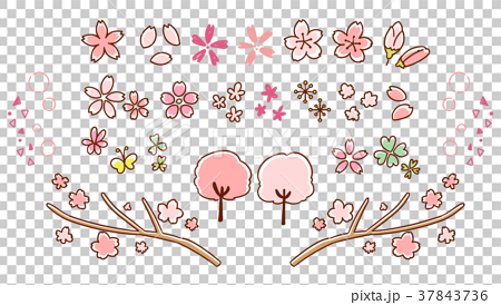 かわいい桜の手描き風アイコンセット カラー のイラスト素材