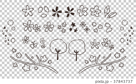 かわいい桜の手描き風アイコンセット 線画 透過 のイラスト素材