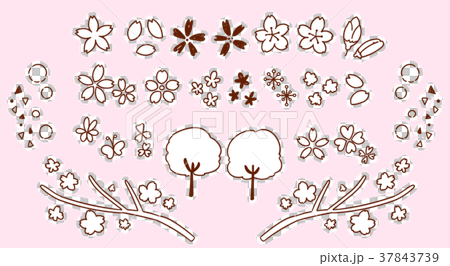 かわいい桜の手描き風アイコンセット モノクロ のイラスト素材