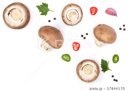 Fresh champignon mushrooms with parsley isolated Fresh champignon mushrooms with parsley isolated 37844170