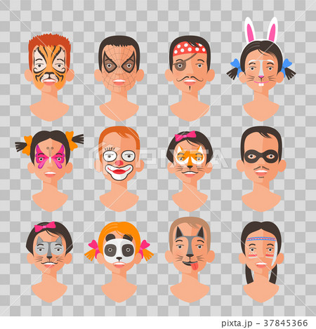 Children face painting set vector illustrations 37845366
