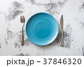 Blue Plate on white wooden background  37846320