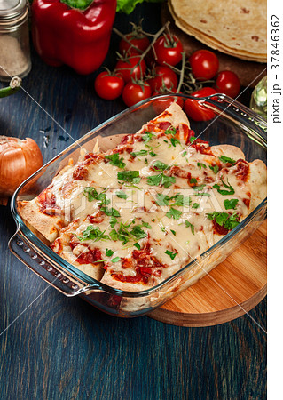Traditional mexican enchiladas with chicken 37846362
