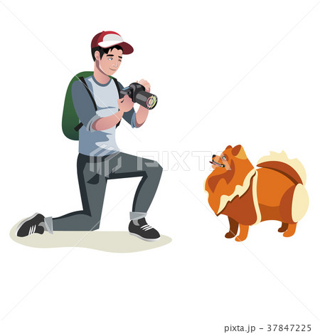 Young man taking photo of his dog 37847225