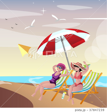 Two young woman friends at beach 37847239