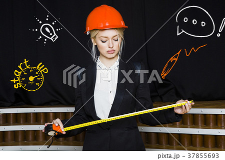 Beauty blonde businesswoman with designer or 37855693